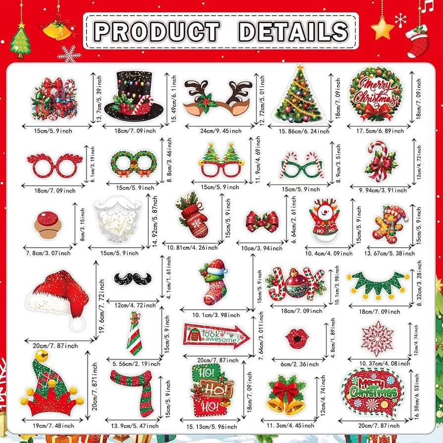 25 styk Glitrende julefotoboks - rekvisitter - Christmas Xmas 25 styk Glitrende julefotoboks - rekvisitter - Christmas Xmas