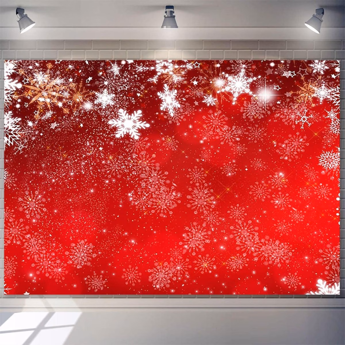 Julebord rød og snøkrystaller - fotobakgrunn 230x180 Julebord rød og snøkrystaller - fotobakgrunn 230x180
